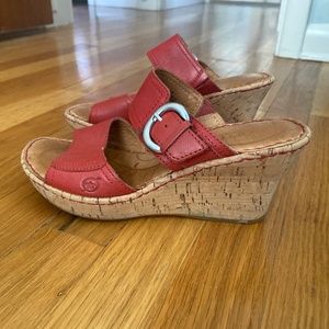 Born red strap leather wedges